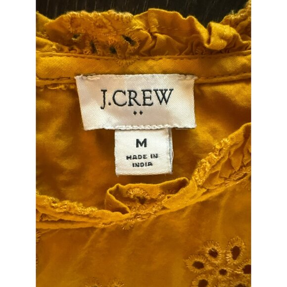 J.Crew Factory Mustard Yellow Embroidered Eyelet Cotton Blouse Size Medium - Picture 3 of 8